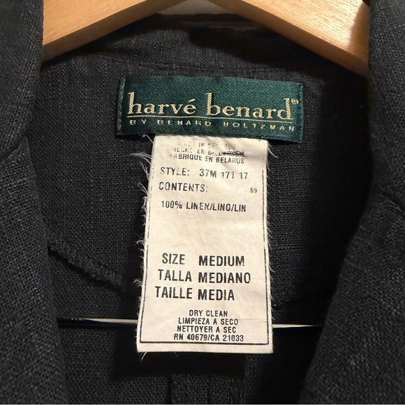 Vintage Harvé Benard Black Linen Midi Dress Medium Tailored Minimalist - Picture 7 of 9